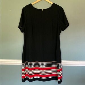 CALVIN KLEIN LADIES SS KNIT BLACK/STRIPED DRESS 18W office wear business wedding